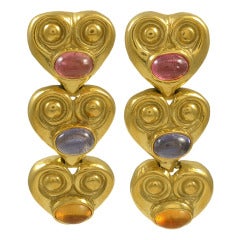 Jeffrey Stevens Citrine Ruby Sapphire Gold Earrings