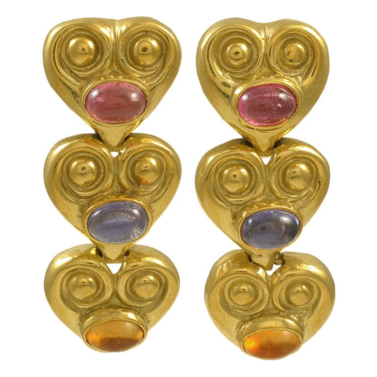 Jeffrey Stevens Citrine Ruby Sapphire Gold Earrings For Sale