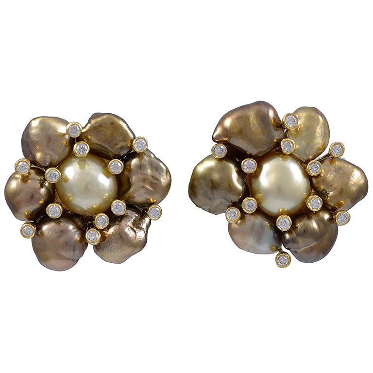 Pearl Diamond Earrings For Sale