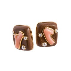 TRIANON Earrings with Wood, Coral and Pearls