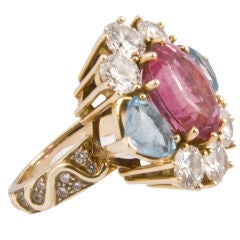 Marina B. Pink Tourmaline, Blue Topaz and Diamond Ring