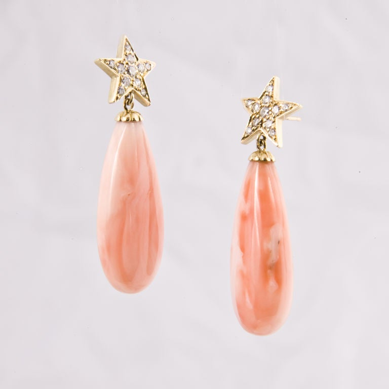 Diamond and Coral Drop Earrings