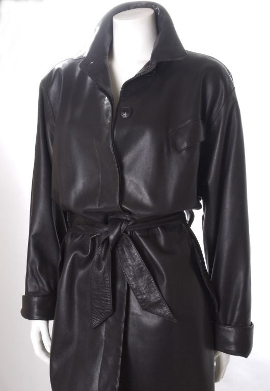 80's Hermés Black Lamb Skin Leather Coat