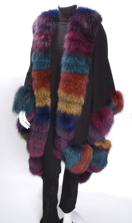 Black Yves Saint Laurent  Cashmere Cape with Dyed Silver Fox For Sale