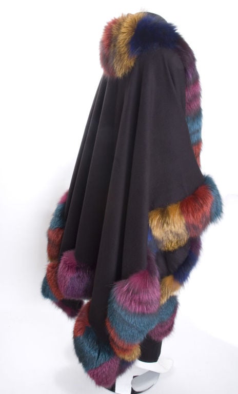 Yves Saint Laurent  Cashmere Cape with Dyed Silver Fox For Sale 4