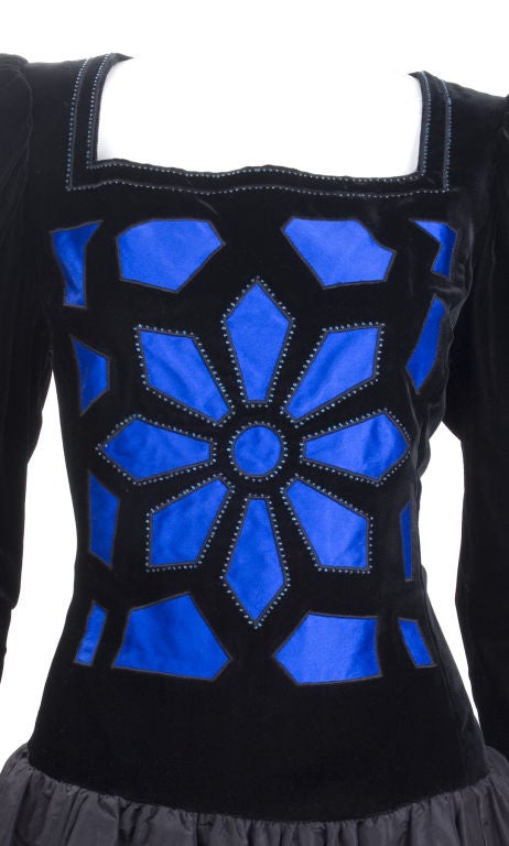 Vintage 80's Givenchy  Nouvelle Boutique Dress in Black & Royal Blue In Excellent Condition For Sale In Hamburg, Deutschland