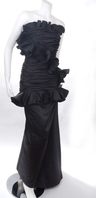 Women's Vintage Victor Costa Black Satin Evening Gown For Sale