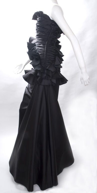 Vintage Victor Costa Black Satin Evening Gown For Sale 2