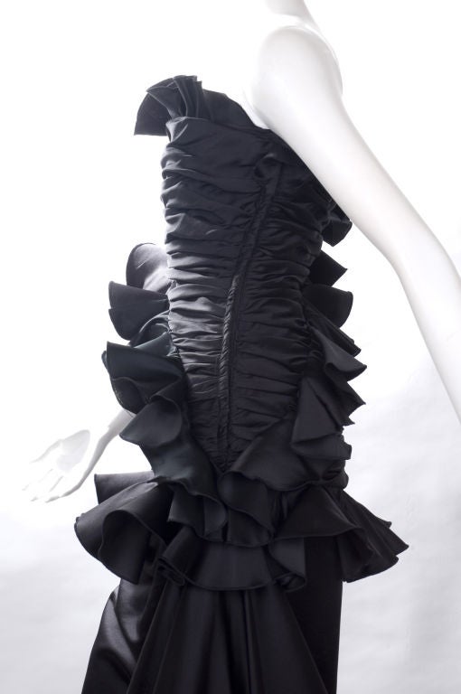 Vintage Victor Costa Black Satin Evening Gown For Sale 3