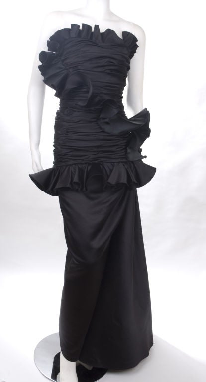 Vintage Victor Costa Black Satin Evening Gown For Sale 6