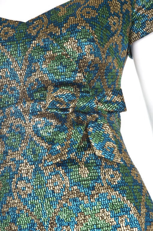Blue Charles Ritter Couture  Brocade Cocktail Dress For Sale