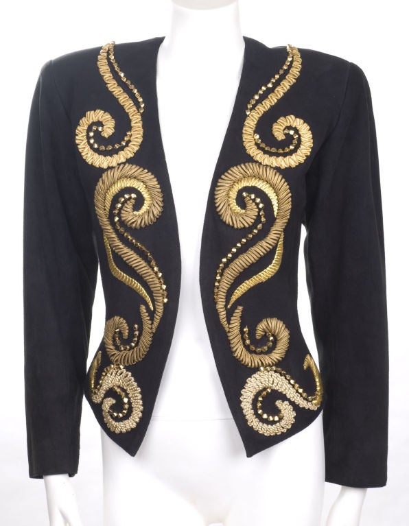 90's Yves Saint Laurent Embroidered Leather Jacket For Sale at 1stDibs