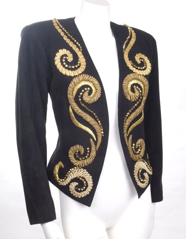 90's Yves Saint Laurent Embroidered Leather Jacket For Sale 5