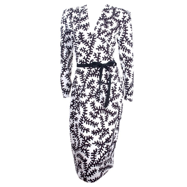 Vintage 80's Yves Saint Laurent Dress in Black and White. For Sale