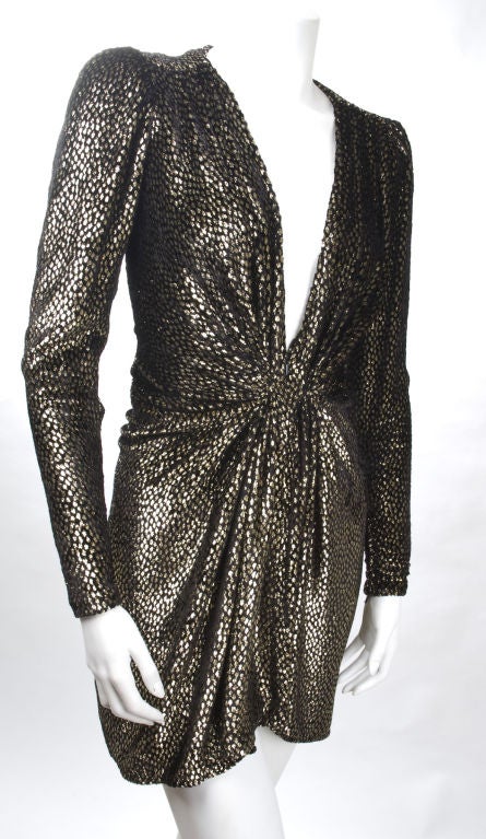 1970's Givenchy Gold Velvet Mini Dress 2