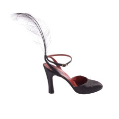 80's Black Strappy Shoes with detachable Feathers 12