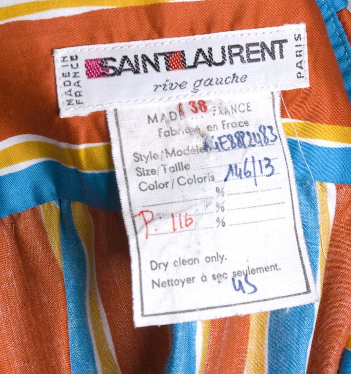 Vintage 80s Yves Saint Laurent Cotton Striped Blouse & Belt  In Excellent Condition For Sale In Hamburg, Deutschland