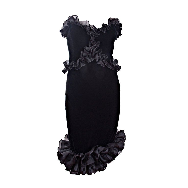 Vintage 1987 Yves Saint Laurent Strapless Black Velvet Cocktail Dress  For Sale