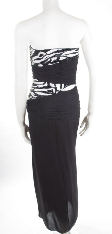 Vintage 80's Scherrer Boutique Silk Cocktail Dress Black, Creme and White For Sale 2