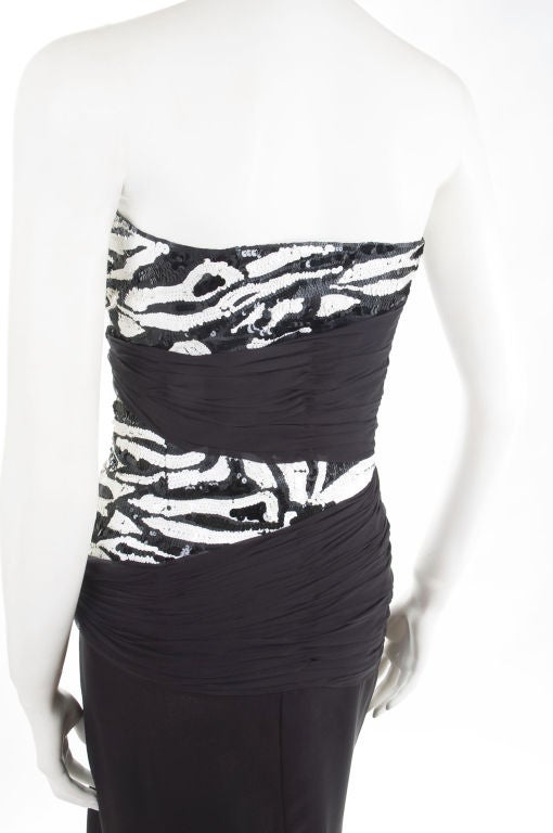 Vintage 80's Scherrer Boutique Silk Cocktail Dress Black, Creme and White For Sale 3