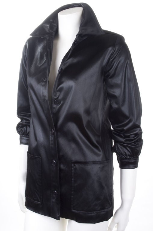 Women's 1974 Vintage Yves Saint Laurent Black Satin Jacket For Sale