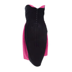 Vintage Valentino Boutique Black Velvet & Pink Satin Cocktail Dress