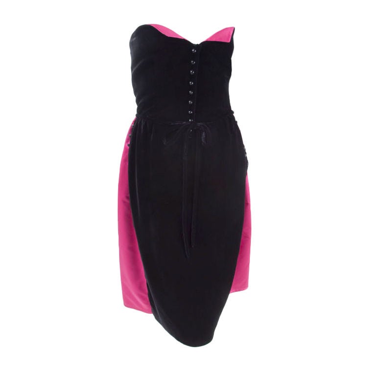 Vintage Valentino Boutique Black Velvet & Pink Satin Cocktail Dress For Sale