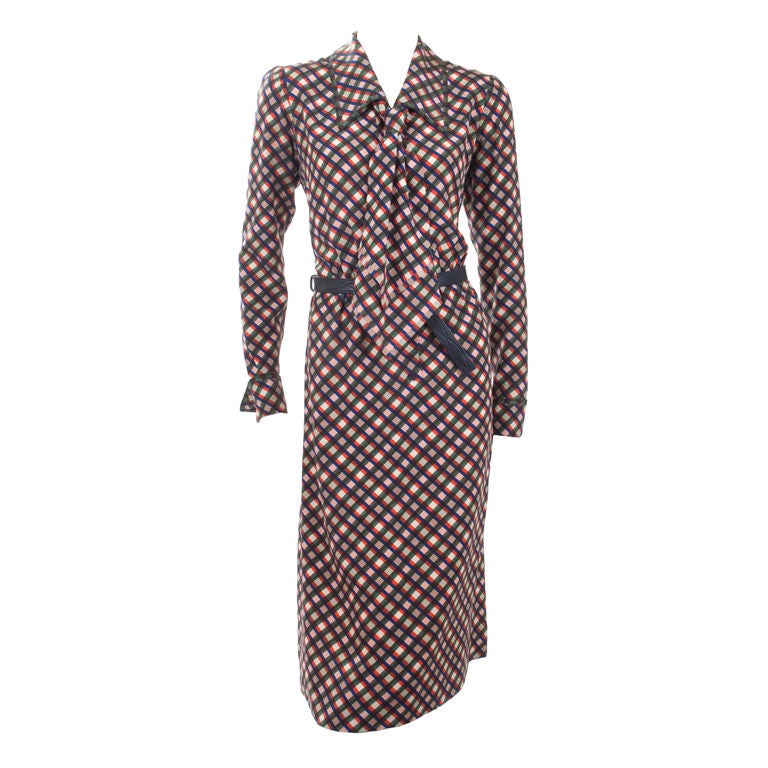 1975 Haute Couture Yves Saint Laurent Check Silk Dress