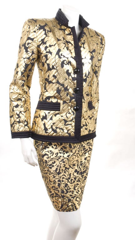 80's Yves Saint Laurent Gold Print Suit In Excellent Condition For Sale In Hamburg, Deutschland