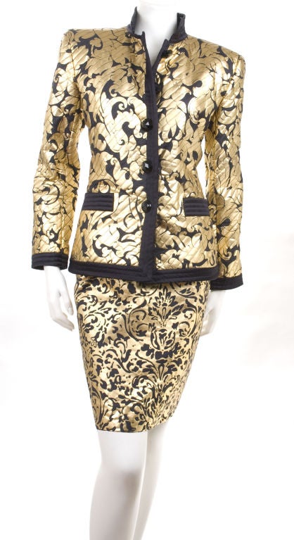 Women's 80's Yves Saint Laurent Gold Print Suit For Sale