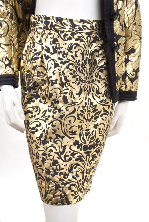 80's Yves Saint Laurent Gold Print Suit For Sale 2