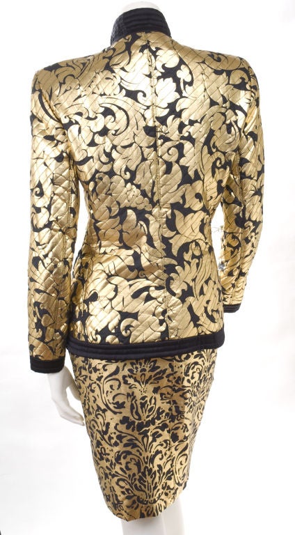 80's Yves Saint Laurent Gold Print Suit For Sale 3