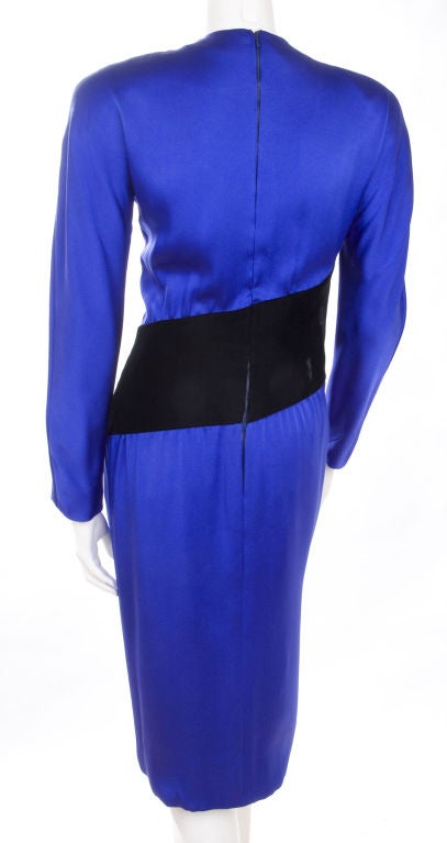 Jacqueline de Ribes Royal Blue Silk and Black Velvet Dress 2
