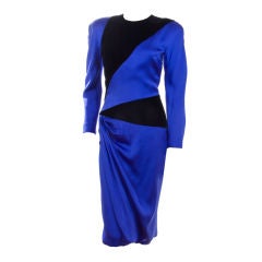 Jacqueline de Ribes Royal Blue Silk and Black Velvet Dress