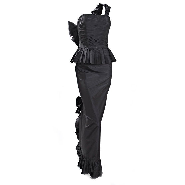 Vintage 1986 Black Chanel Boutique Silk Gown For Sale