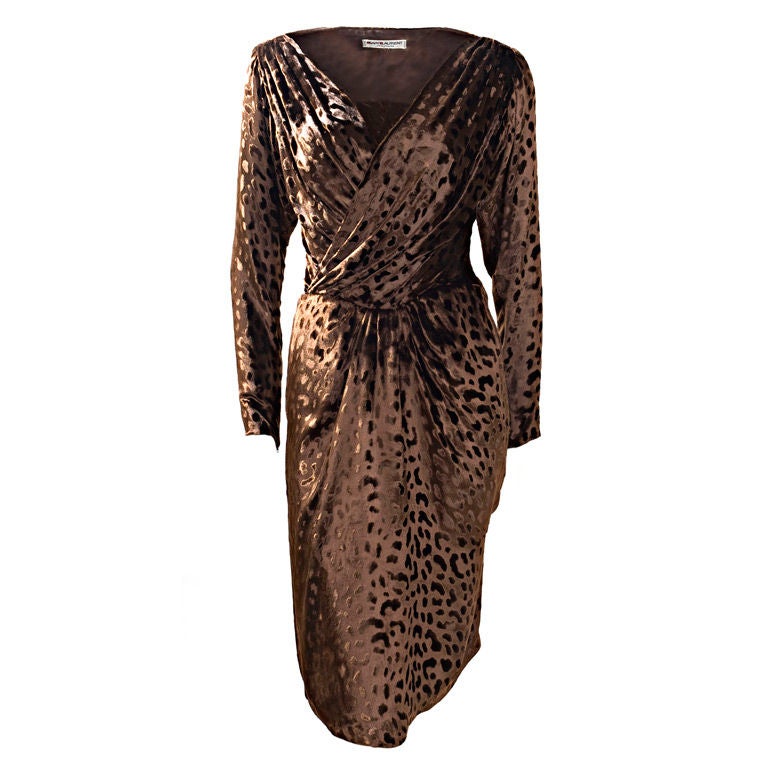 80's Yves Saint Laurent Velvet Leopard Pattern Dress at 1stdibs