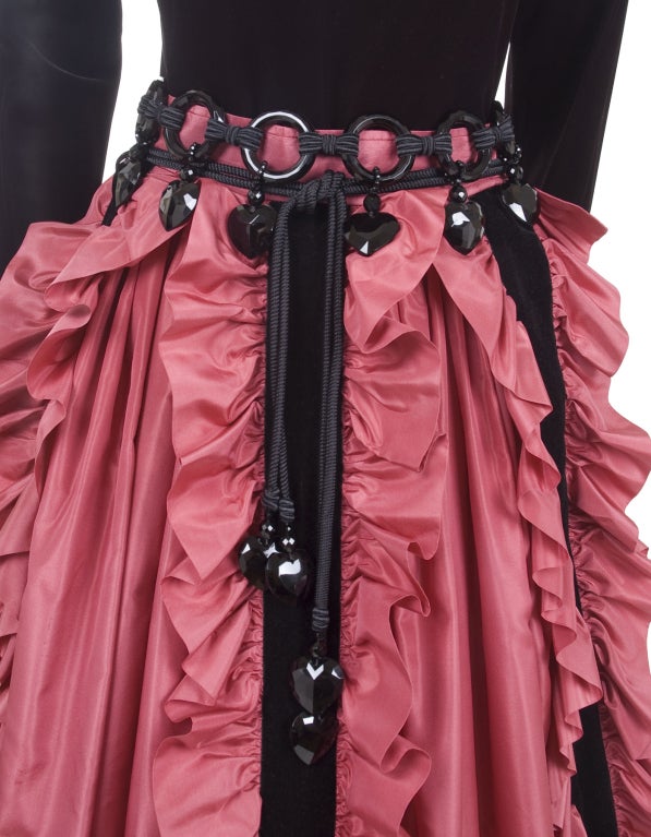 Pink Vintage 80's Yves Saint Laurent Evening Skirt and Velvet Top Ensemble For Sale