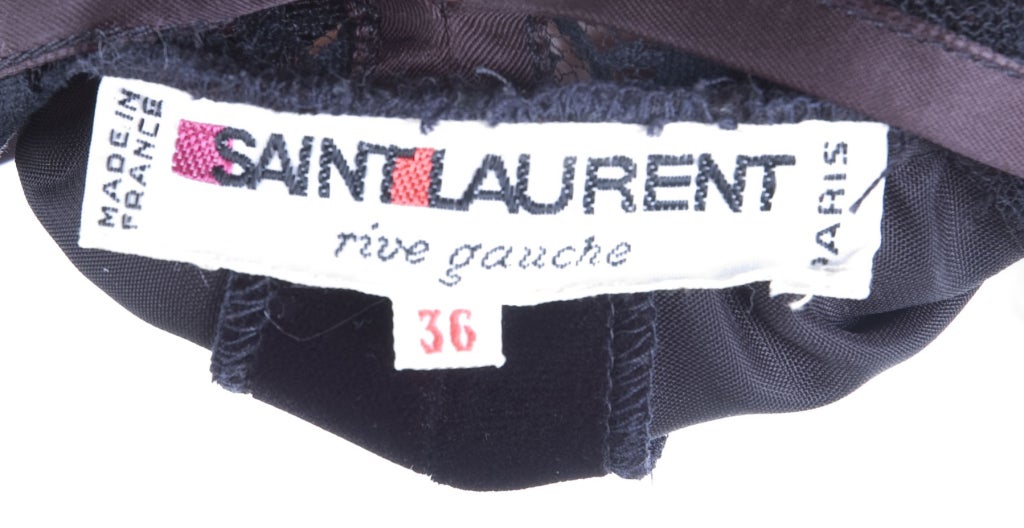 1982 Yves Saint Laurent Black Velvet and Black Lace Balloon Dress For Sale 6