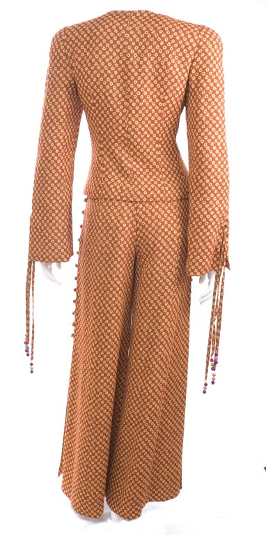 Vintage 80s Gres Pant Suit in Amber with Yellow Smal Flowers For Sale 2