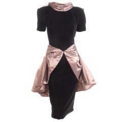 Vintage 80's Jacqueline de Ribes Black Velvet Cocktail Dress with Bronze Silk 1