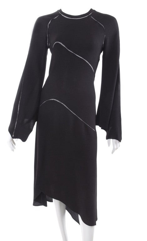 1971 Ossie Clark Black Dress with Hemstitch Seams In Excellent Condition For Sale In Hamburg, Deutschland