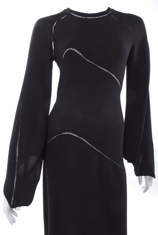 Women's 1971 Ossie Clark Black Dress with Hemstitch Seams For Sale