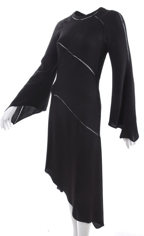 1971 Ossie Clark Black Dress with Hemstitch Seams For Sale 1