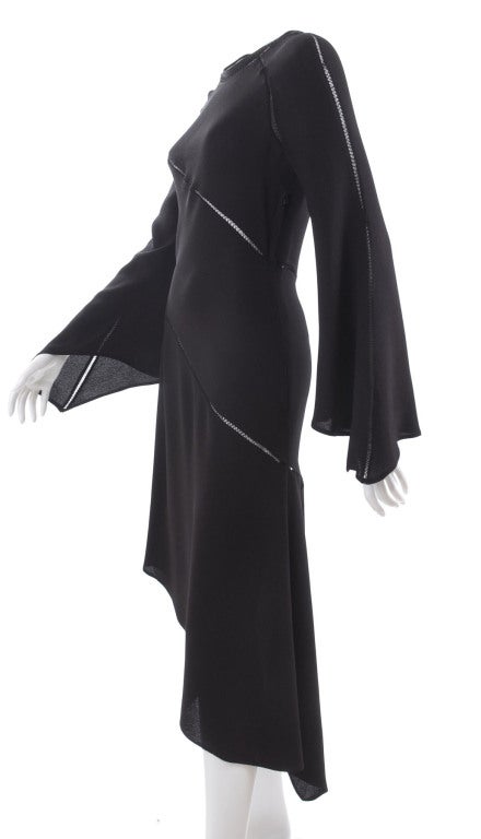 1971 Ossie Clark Black Dress with Hemstitch Seams For Sale 2