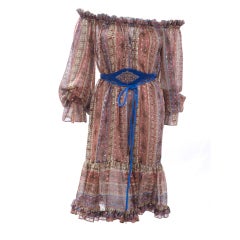 Vintage 80's Yves Saint Laurent Gypsy Chiffon Dress and Belt.