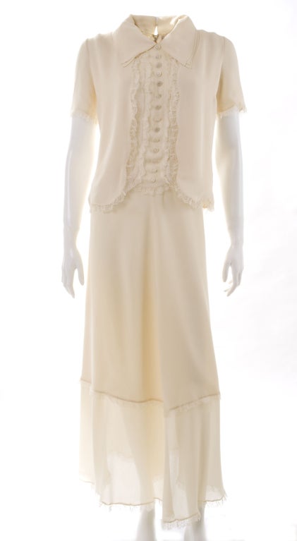 Beige Vintage 80's Chloe Dress with Jacket in Ivory Silk For Sale