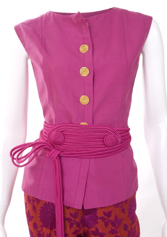 Pink Vintage 80's Yves Saint Laurent Blouse, Pants and Belt For Sale