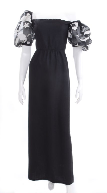 Black Vintage Scherrer Boutique Maxi Dress with Organza Applique Sleeves  For Sale