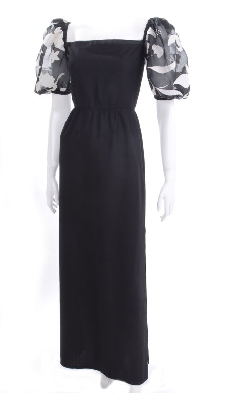 Vintage Scherrer Boutique Maxi Dress with Organza Applique Sleeves  For Sale 1