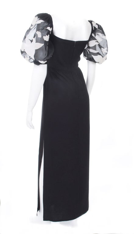 Vintage Scherrer Boutique Maxi Dress with Organza Applique Sleeves  For Sale 4
